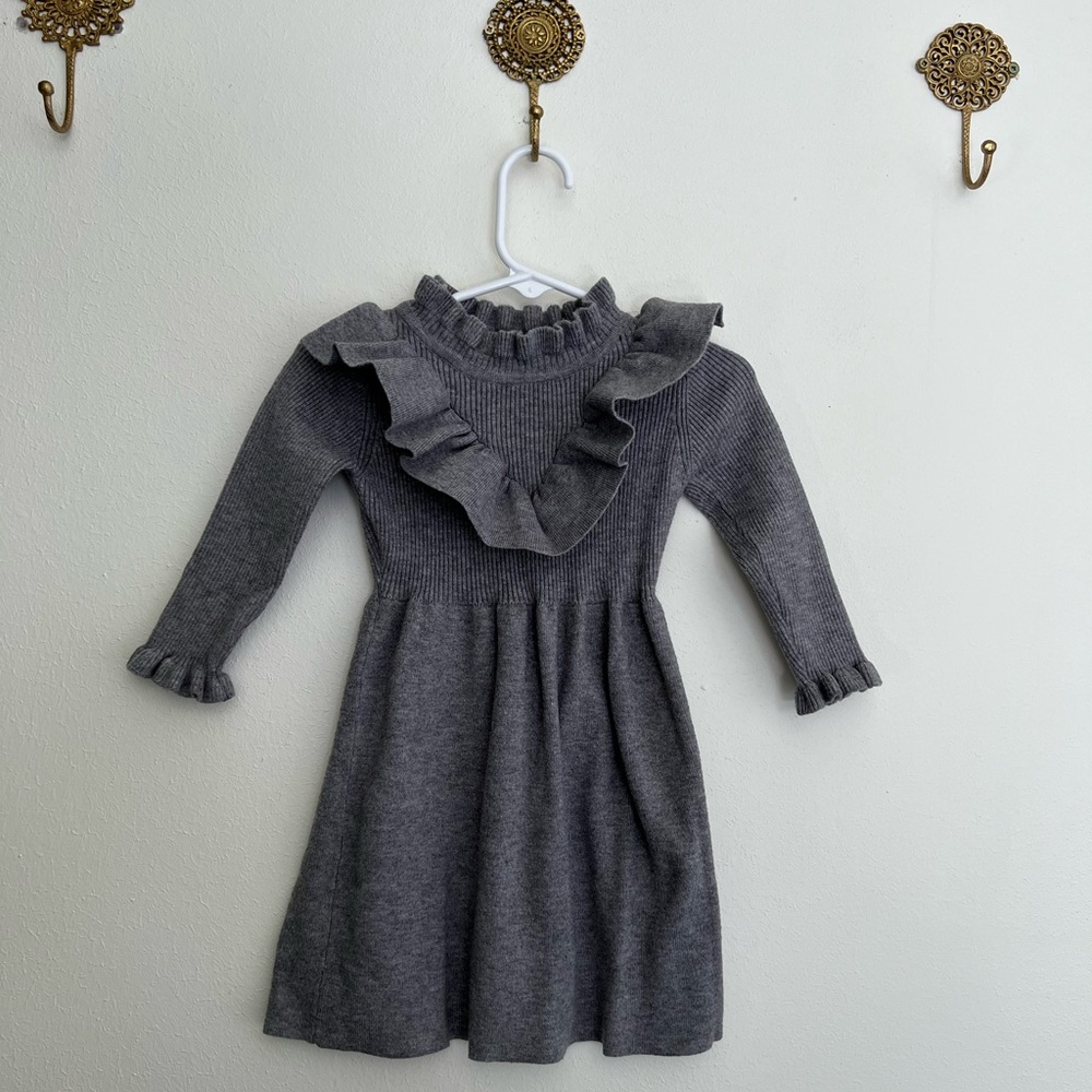 Besser Bay Gray Ribbed Sweater dress ruffles knit baby girls 12-18 Months